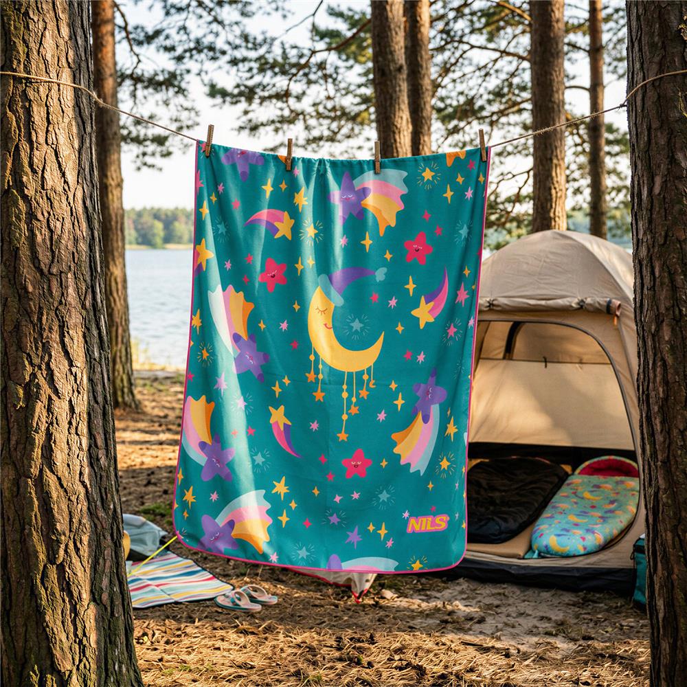 NILS Mikrofaser Kinderhandtuch 160x80 cm Stars - leichtes Handtuch für Camping, Strand & Schule