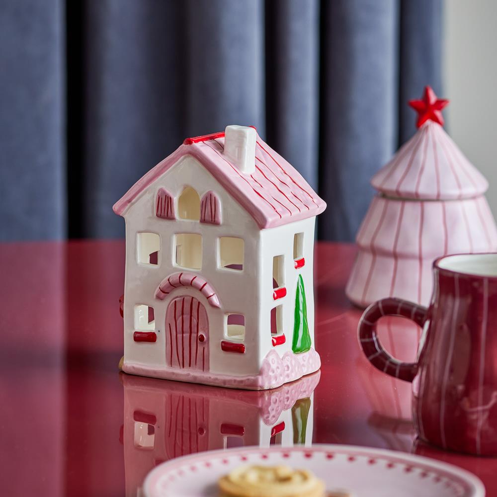 Bloomingville Shirly Teelichthalter Haus Bunt Steingut Weihnachtsdeko