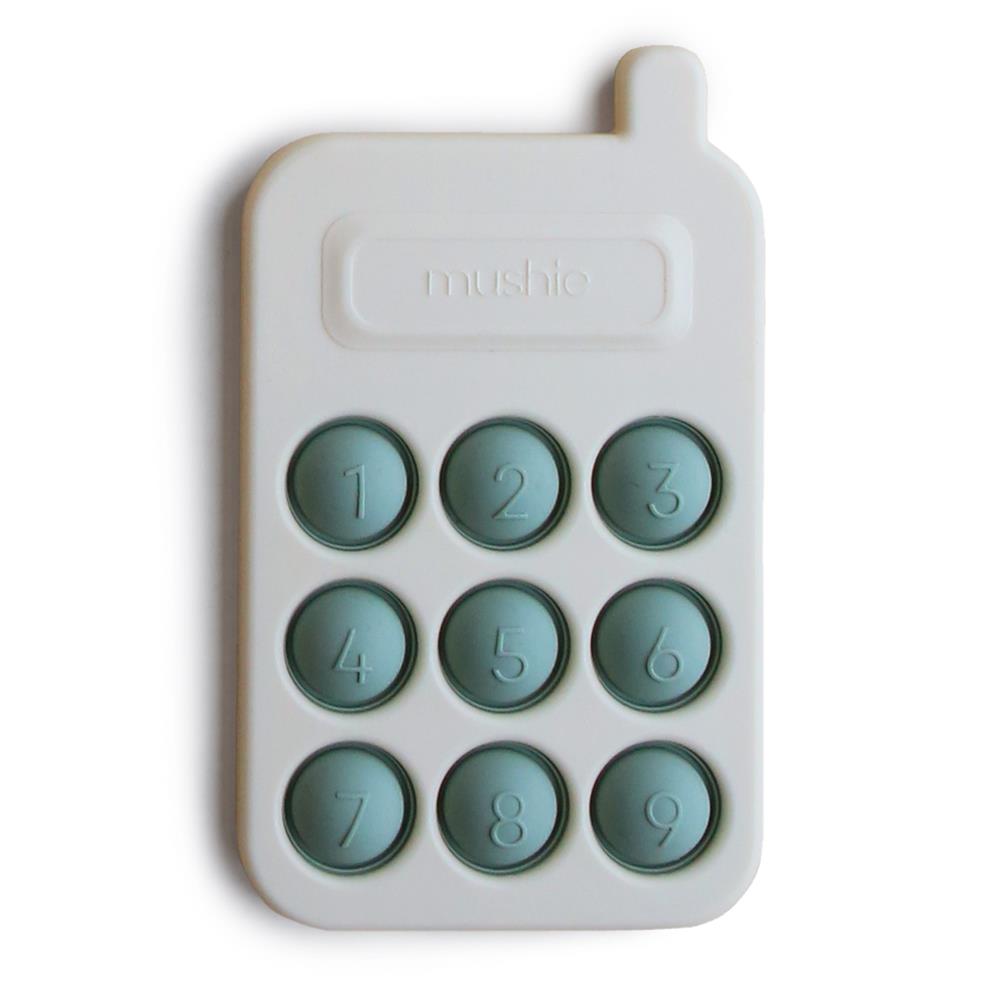 Mushie Sensorik-Spielzeug Telefon, Cambridge Blue, aus Silikon, BPA-frei