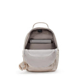 Kipling SEOUL S, Kleiner Schulrucksack mit 11-Zoll-Tabletfach, 14L, Metallic Glow (beige)