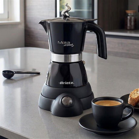 Ariete Moka Aroma Elektrische Espressokanne, Schwarz, 2-4 Tassen, für Mokka nach italienischer Art
