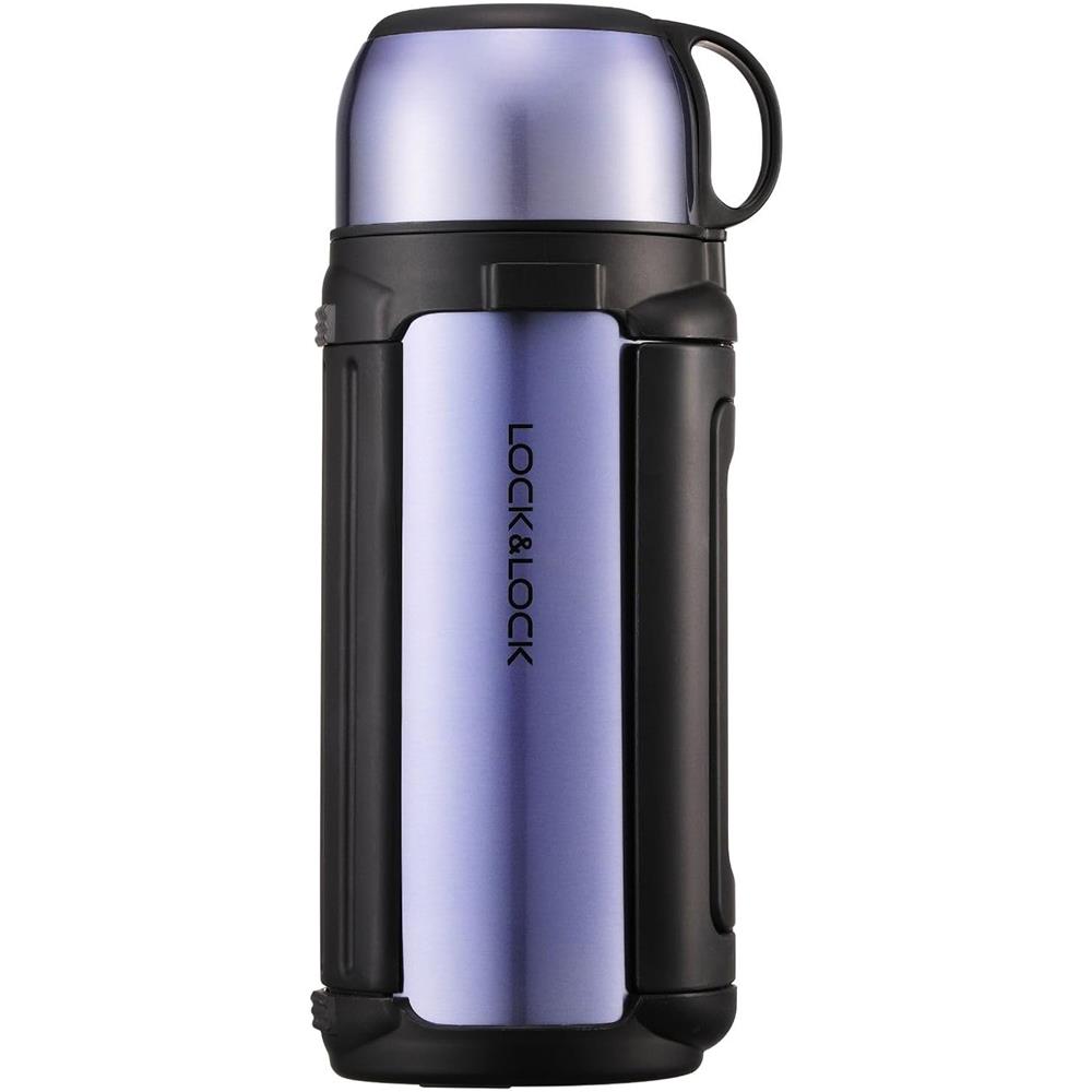 LocknLock Isolierkanne 1,5 L Blau - Thermoskanne Edelstahl mit Becher & Tragegurt