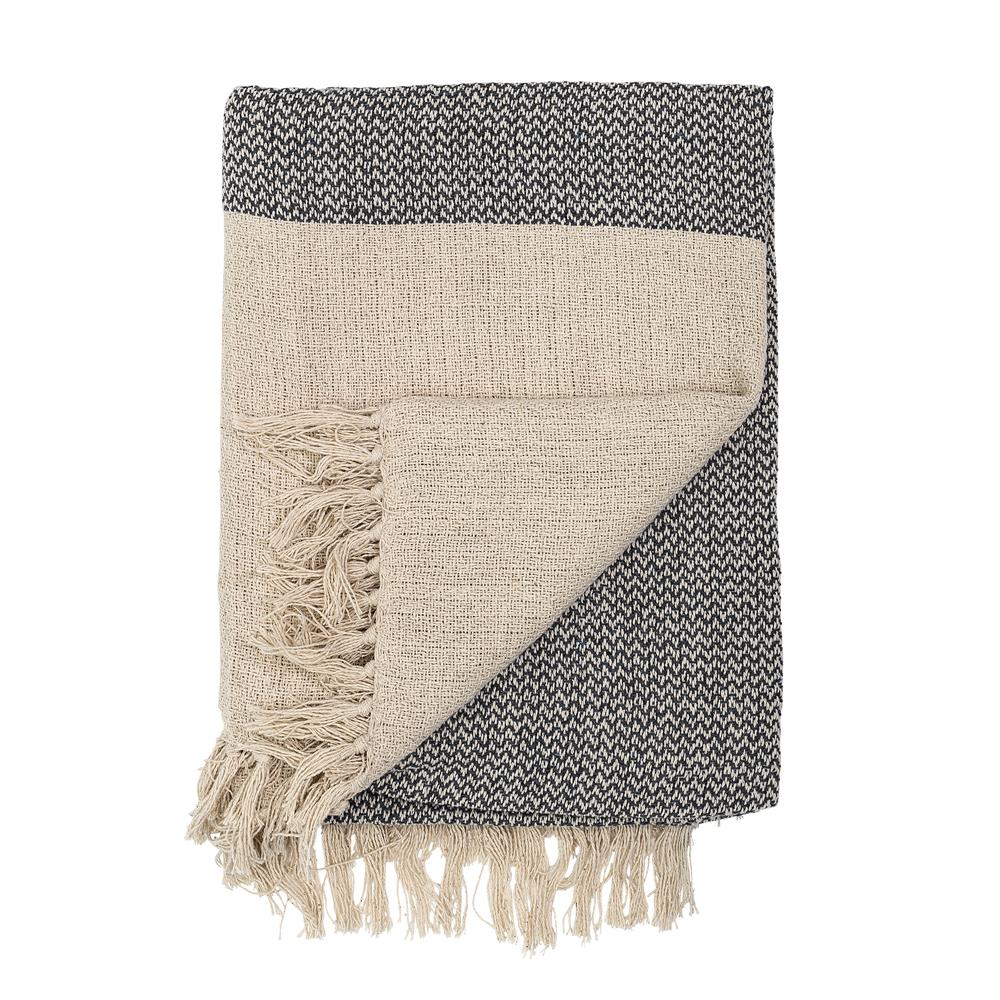 Bloomingville Matt Decke 160x130cm Grau Beige Baumwolle Fransen Tagesdecke Kuscheldecke Überwurf
