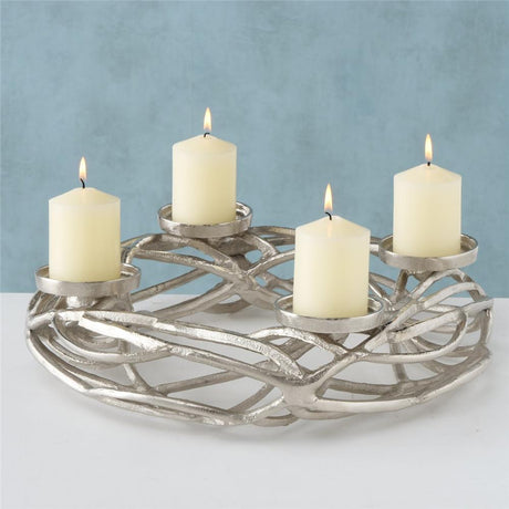 BOLTZE Kerzenleuchter Ringval Adventskranz 40cm Kerzenhalter Silber Skandinavisches Design