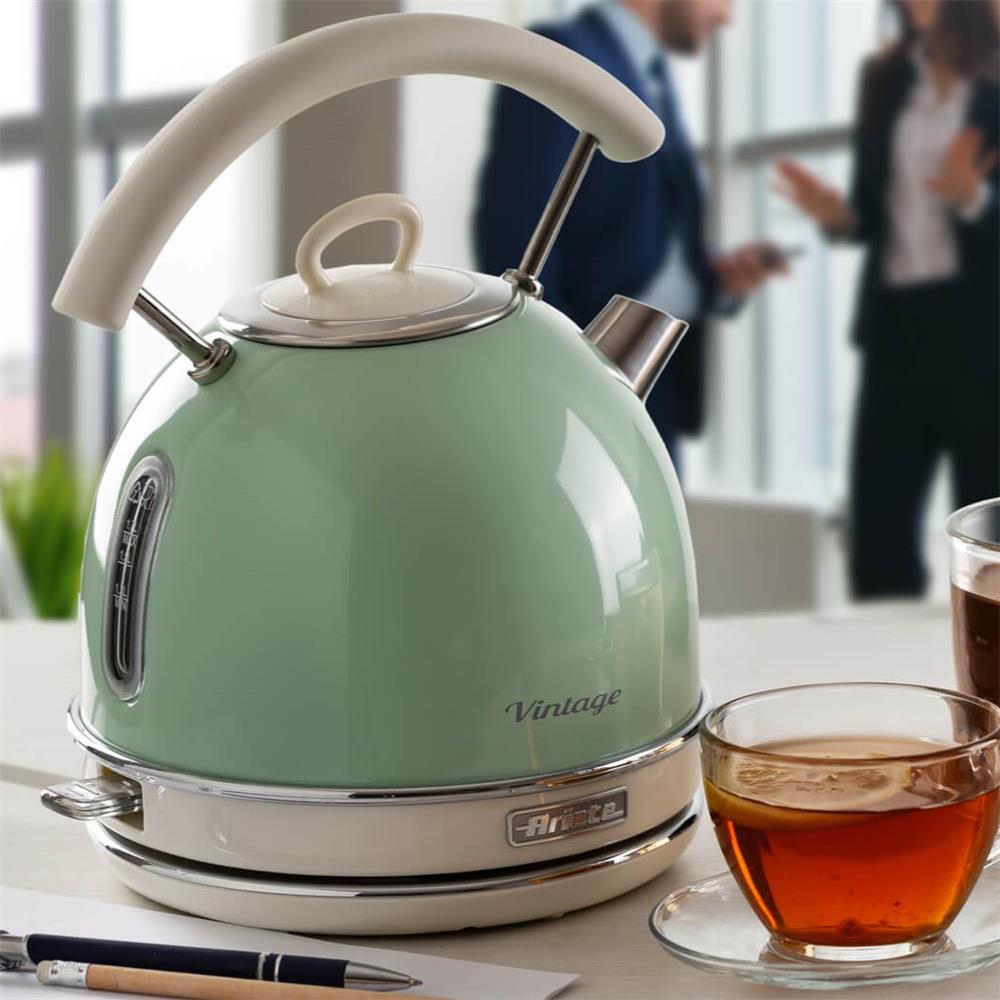 Ariete Vintage Wasserkocher, Grün, 1,7L, Edelstahlgehäuse, 2000W, Elegantes Retro-Design