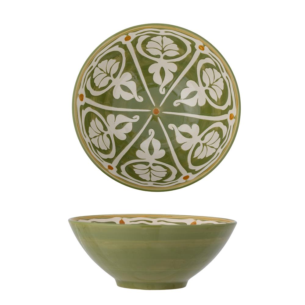 Bloomingville Heikki Schale – handbemalte Steingutschale in Grün/Natur, Ø 26,5 cm