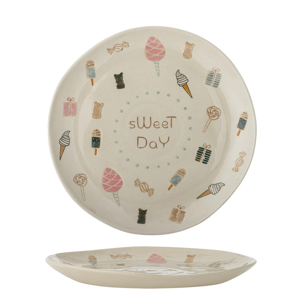 Bloomingville MINI Sweets Teller mit Süßigkeiten-Motiven, Steingut, Kinderteller, dänisches Design