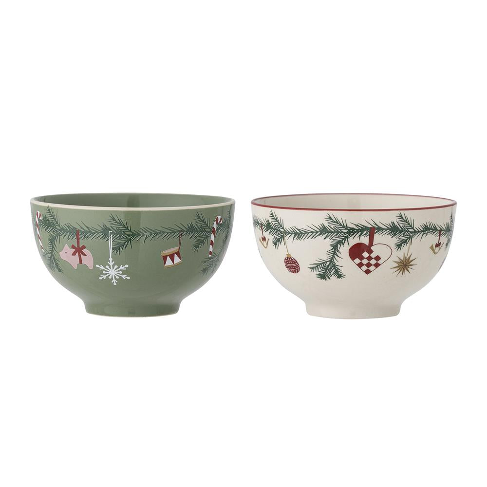 Bloomingville Yule Schale, 2er Set – Schüsseln in den klassischen Weihnachtsfarben, Ø14 cm, dänisches Design