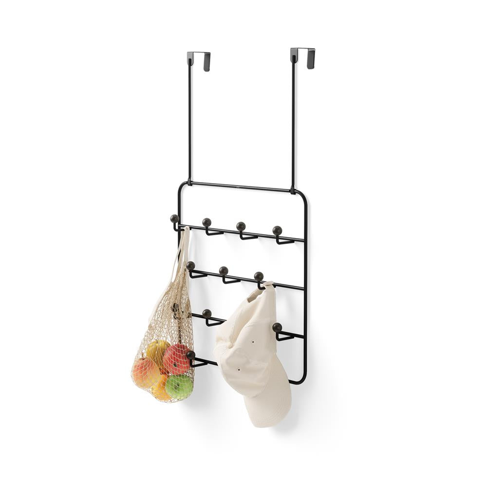 Umbra Estique Multifunktionale Türgarderobe mit 14 Haken, Türhaken ohne Bohren, Wandgarderobe in Schwarz
