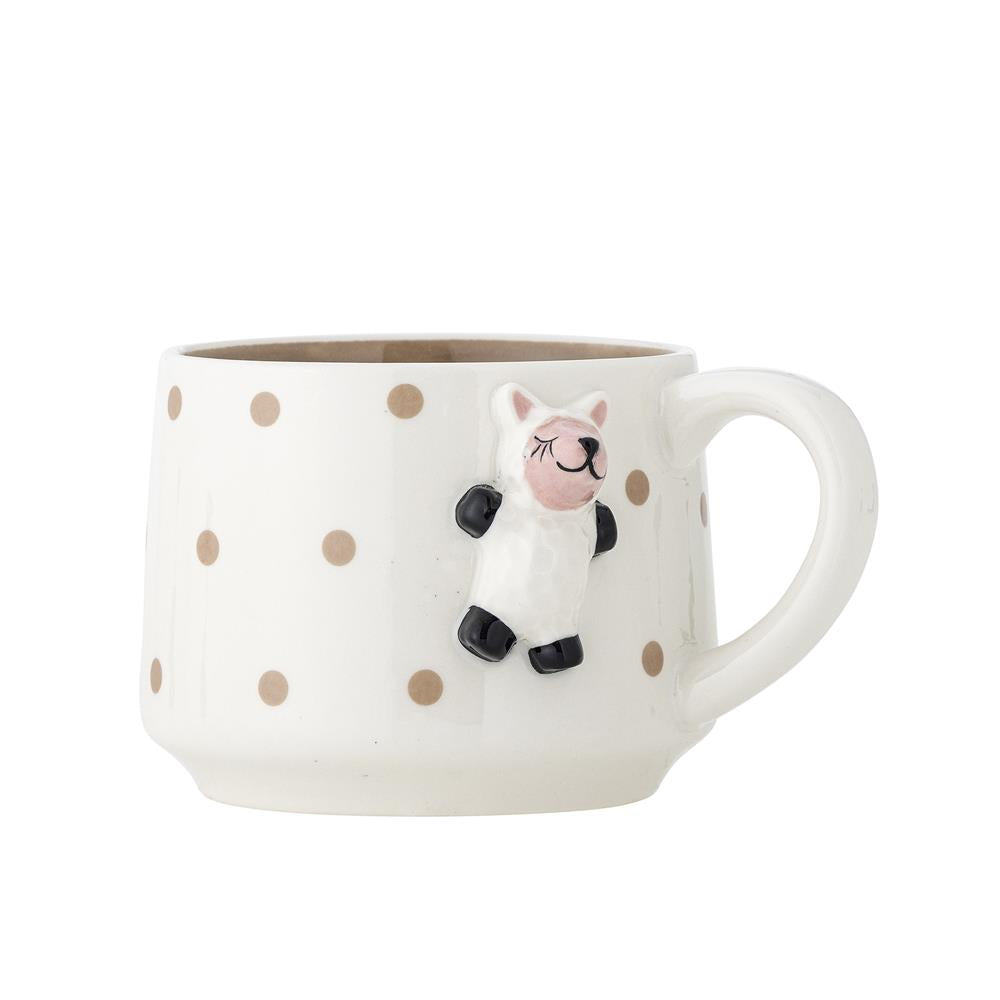 Bloomingville MINI Dolly Tasse mit Schaffigur verziert, Steingut, Kindertasse, dänisches Design