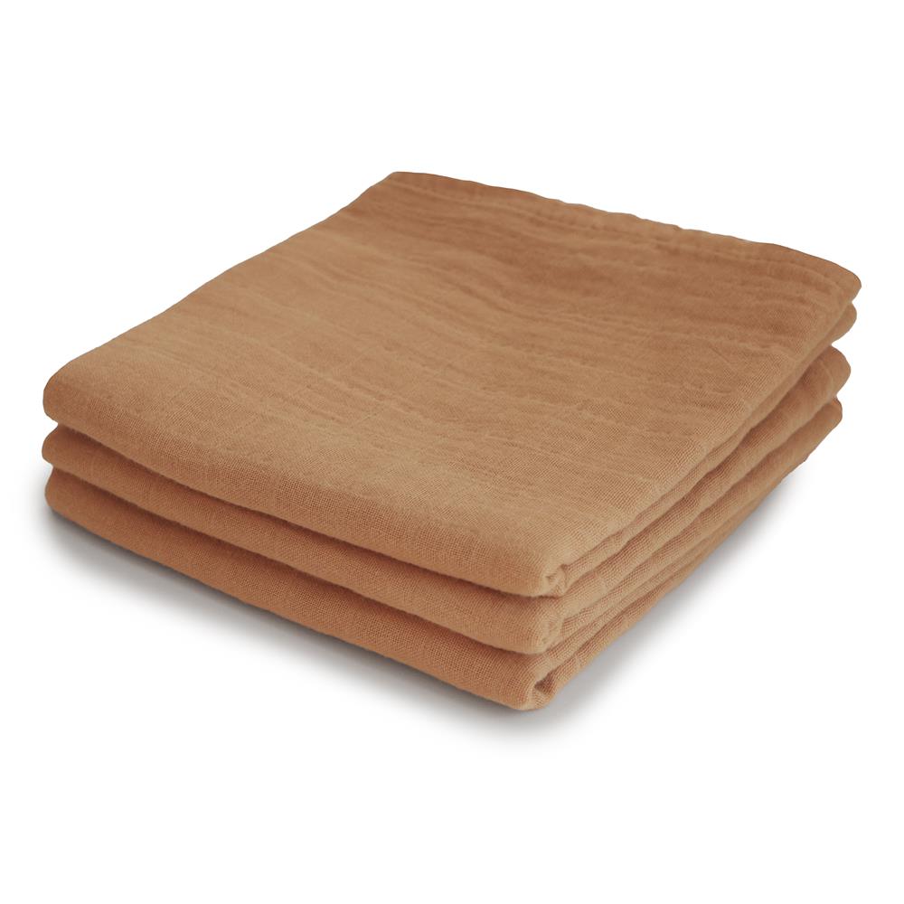 Mushie Musselin-Spucktücher 3er-Pack, Fall Yellow, Mulltücher aus 100% Bio-Baumwolle