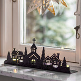 Bloomingville Cielo Teelichthalter, Schwarz, Eisen 35 cm Häuser-Silhouette