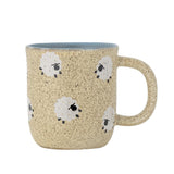 Bloomingville MINI Dolly Tasse, Natur/Blau, Schafmotive, Steingut, Kindertasse, dänisches Design