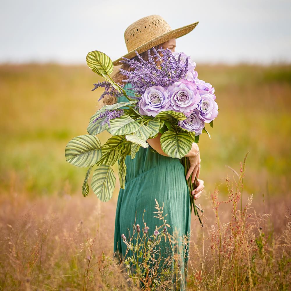Bloomingville Rose Kunstblume Violett Rosenstrauß 66cm Dekostiel