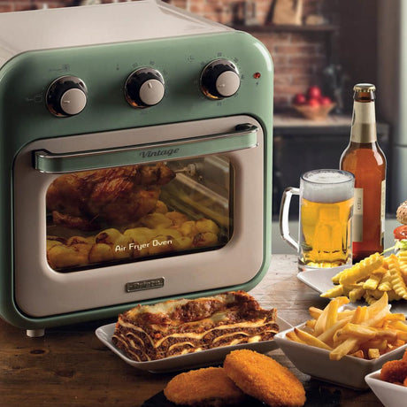 Ariete Vintage 2in1 Heißluftfritteuse und Ofen, Grün, 16L Air Fryer, 1400W, bis 230 °C, Drehspieß