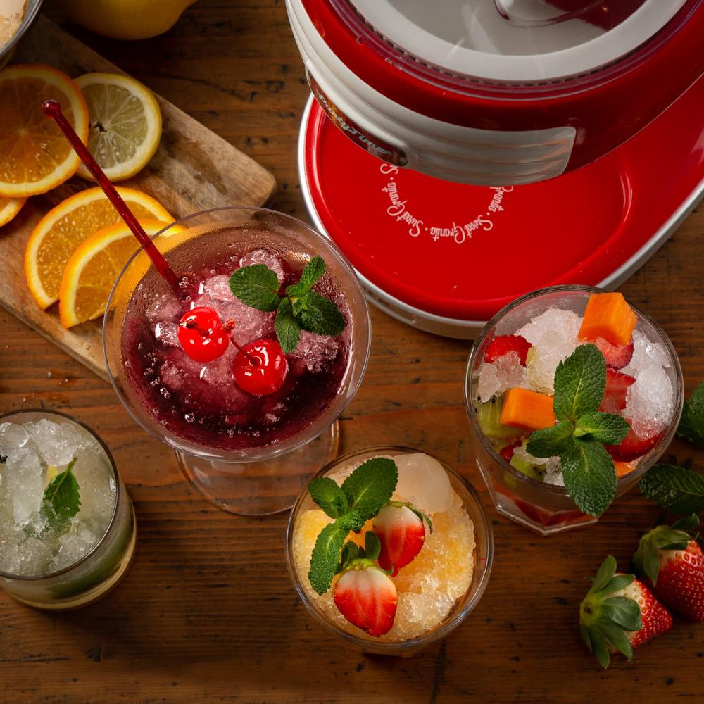 Ariete Party Time Ice Crusher, Rot, Eiscrusher für Cocktails & Slush, Retro-Design, 50er Jahre-Stil