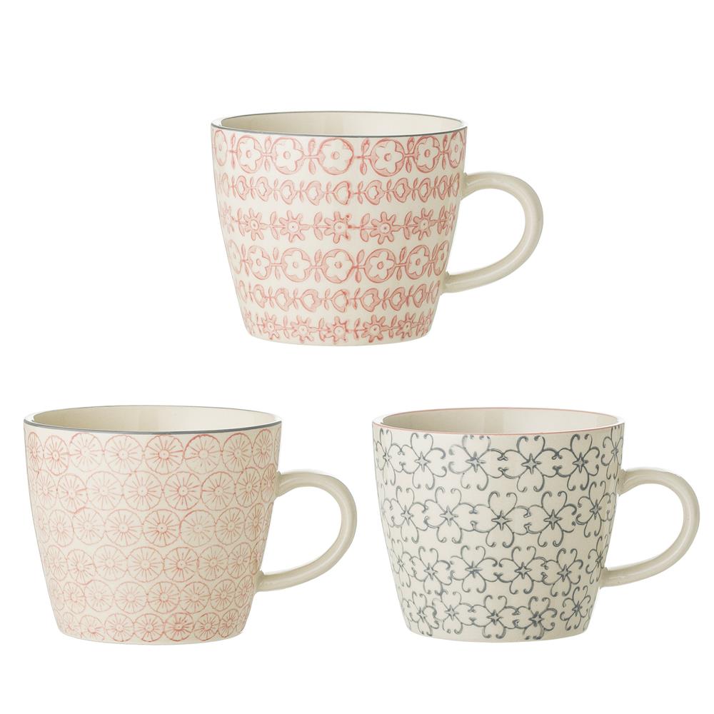 Bloomingville Cécile Tassen, 3er Set, Bunt, 300ml, Steingut, dänisches Design