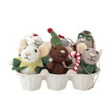 Bloomingville Peo Weihnachtsanhänger Grün Wolle 6er Set Mäuse Christbaumschmuck
