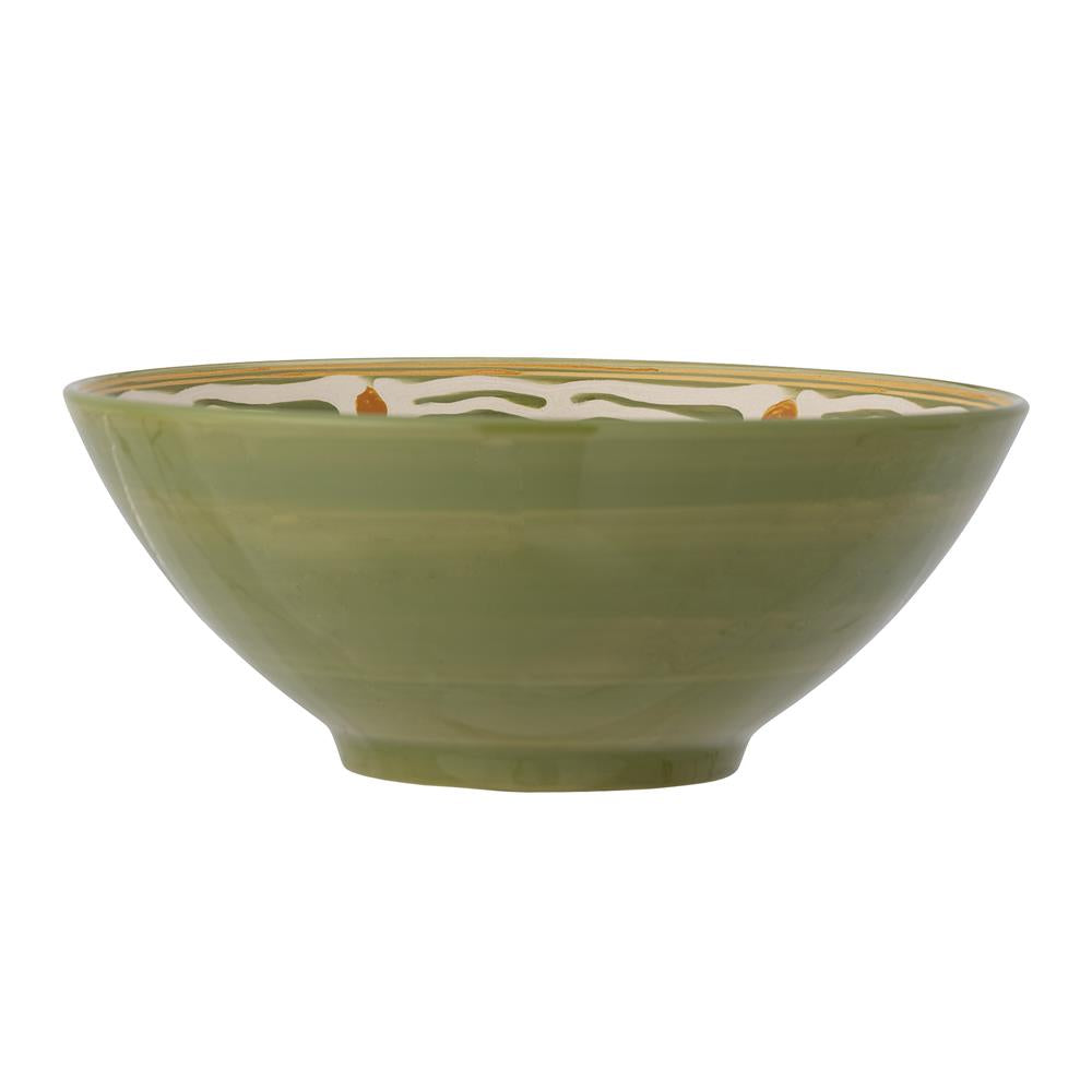 Bloomingville Heikki Schale – handbemalte Steingutschale in Grün/Natur, Ø 26,5 cm