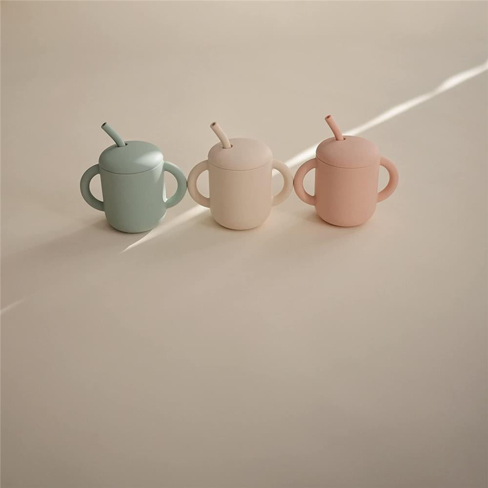 Mushie Silikon-Trinklernbecher mit Strohhalm, Blush, BPA-frei