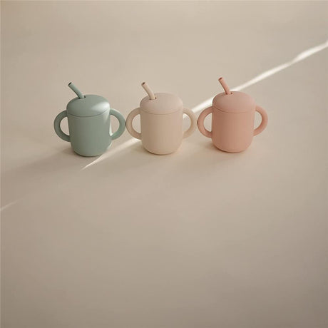 Mushie Silikon-Trinklernbecher mit Strohhalm, Blush, BPA-frei