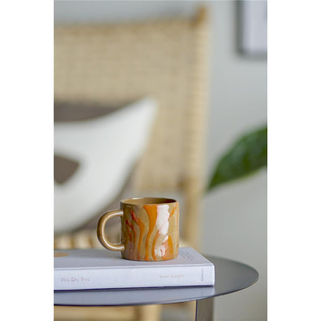 Bloomingville Ninka Tasse, aus Steingut, in Orange, 250 ml, moderner Retro-Look