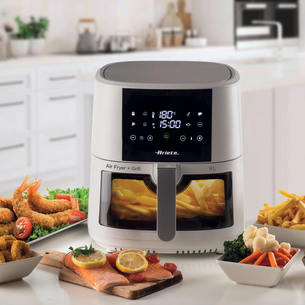 Ariete Air Fryer, Weiß, Heißluftfritteuse 9L, Touchscreen, 1500W