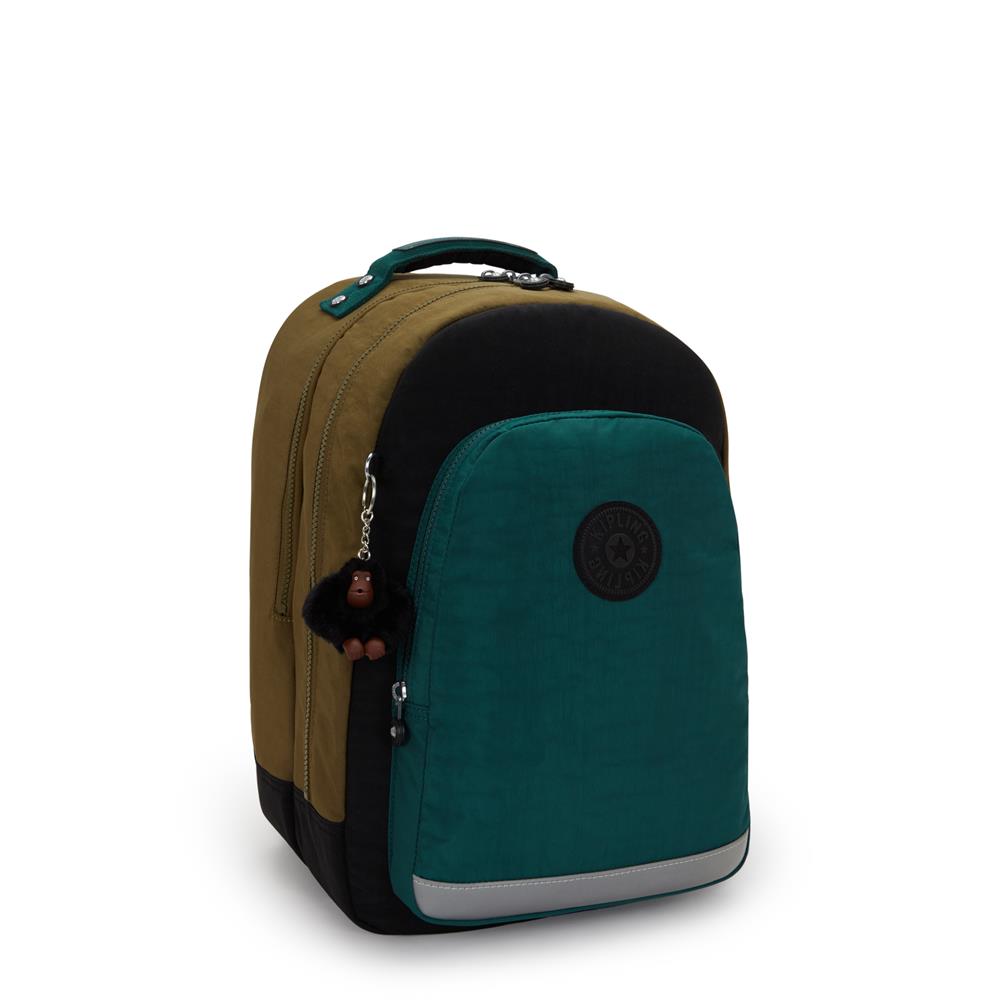 Kipling CLASS ROOM, Großer Schulrucksack mit 15-Zoll-Laptopfach, 28L, Black Khaki Block (grün)