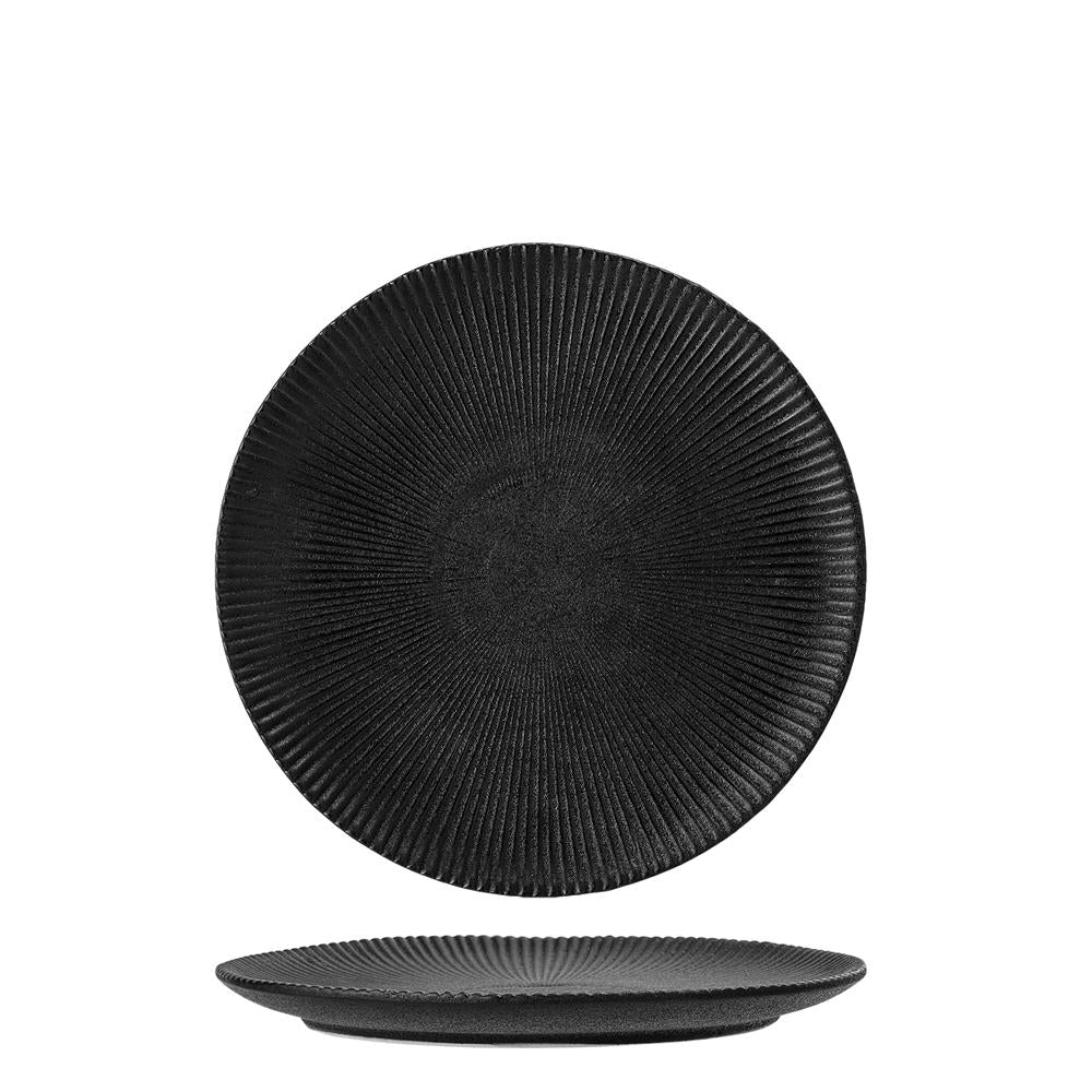 Bloomingville Neri Teller Schwarz – Steingut, Ø23 cm, skandinavisches Design mit Rillenstruktur