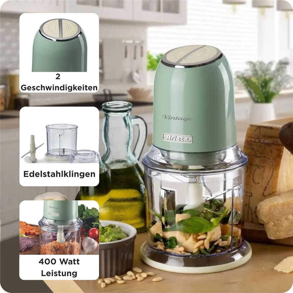 Ariete Vintage Zerkleinerer, Grün, Elektrischer Multizerkleinerer, 600ml, Retro Ice-Crusher