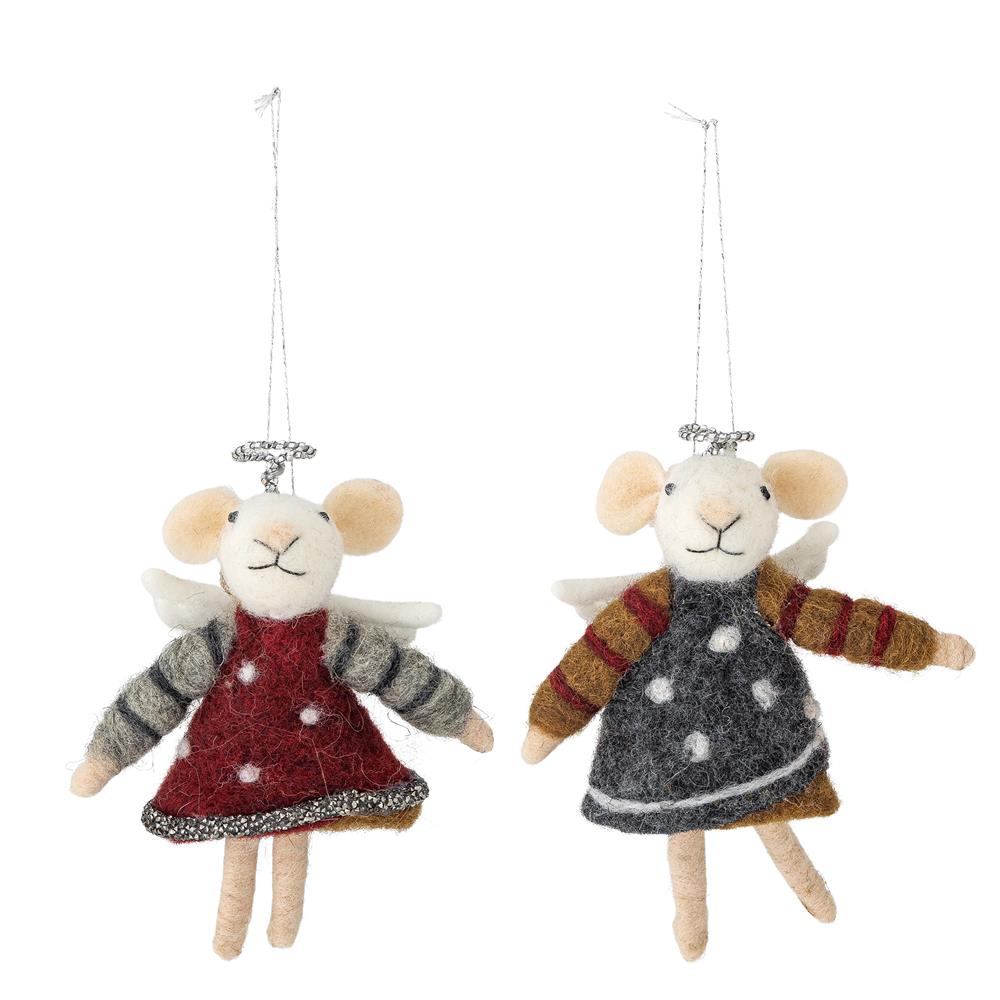 Bloomingville Peo Mäuse Engel Anhänger, Bunt, Wollfiguren 2er Set Weihnachtsdeko