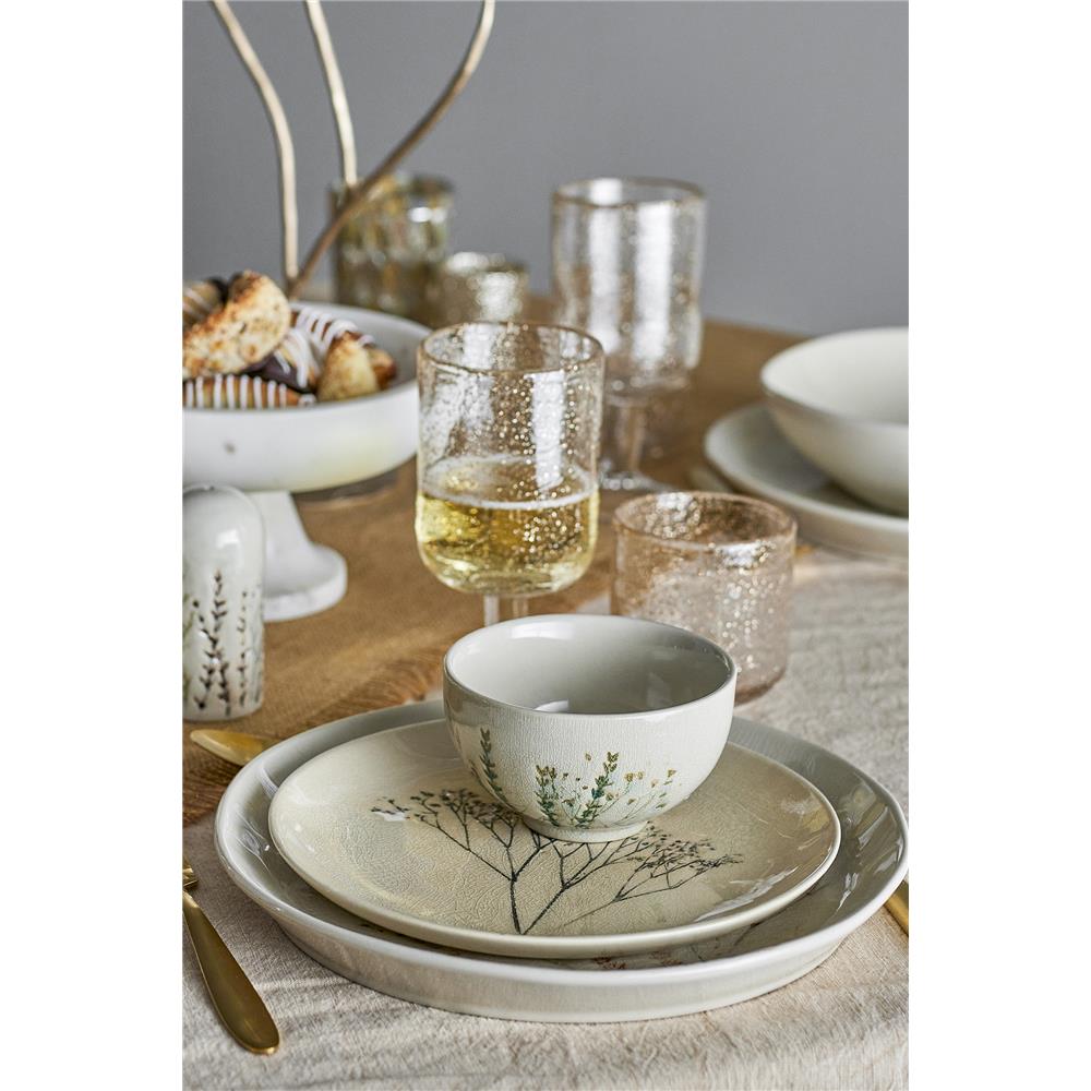 Bloomingville Bea Teller, Natur, 21cm, Steingut, mit Blumenmotiv, dänisches Design