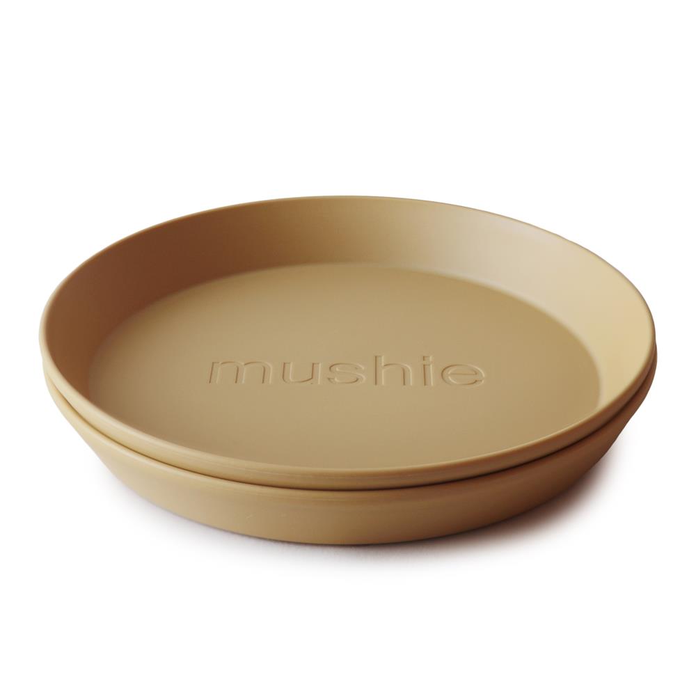 Mushie Kinderteller 2er Set, Mustard, rund, BPA-frei