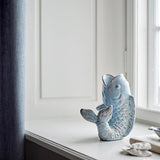 Bloomingville Hiro Vase Blau Steingut Fischform Landhausstil 21cm
