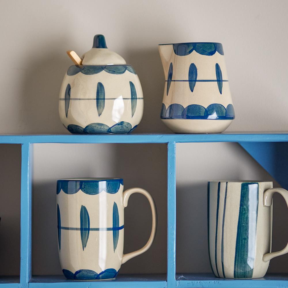 Bloomingville Allium Milchkännchen Zuckerdose Steingut blau 2er Set