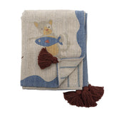 Bloomingville MINI Mille Decke bunt - Kinder Plaid mit Katzenmotiv aus Baumwolle für Sofa & Kinderzimmer