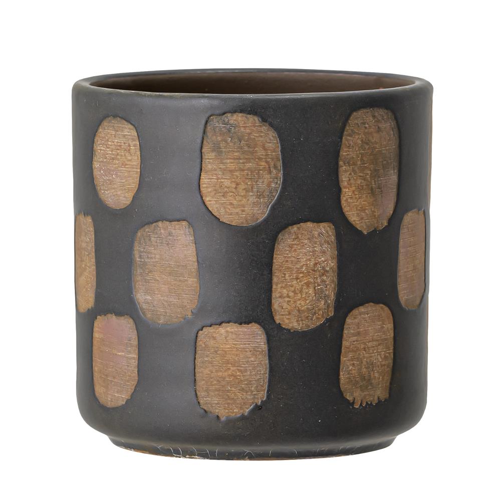 Bloomingville Avo Blumentopf 12 x 12cm Schwarz Braun Tupfen Terrakotta Übertopf dänisches Design