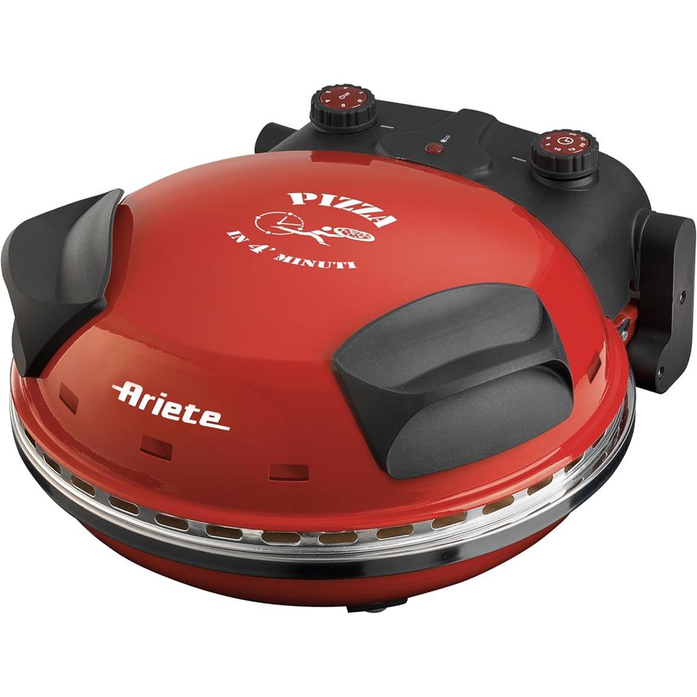 Ariete 4-Minuten-Pizzaofen, Rot, Pizzamaker mit Pizzastein 32 cm, 400°C, 1200W