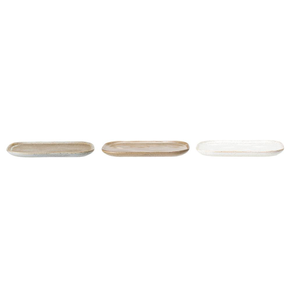 Bloomingville Addison Teller Steingut 3er Set Weiß Braun 22,5 x 14,5 cm Dänisches Design