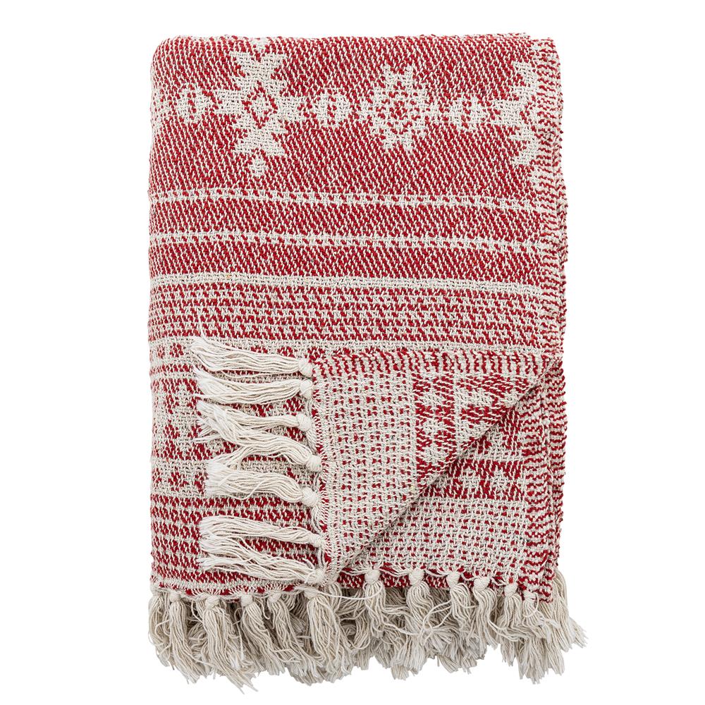 Bloomingville Oia Weihnachtsdecke, Rot, Baumwolle, 160x130 cm mit Schneeflocken-Muster