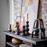 Bloomingville Kipp Kerzenhalter 2er Set, Schwarz, Kiefer – skulpturales Design mit Holzstruktur