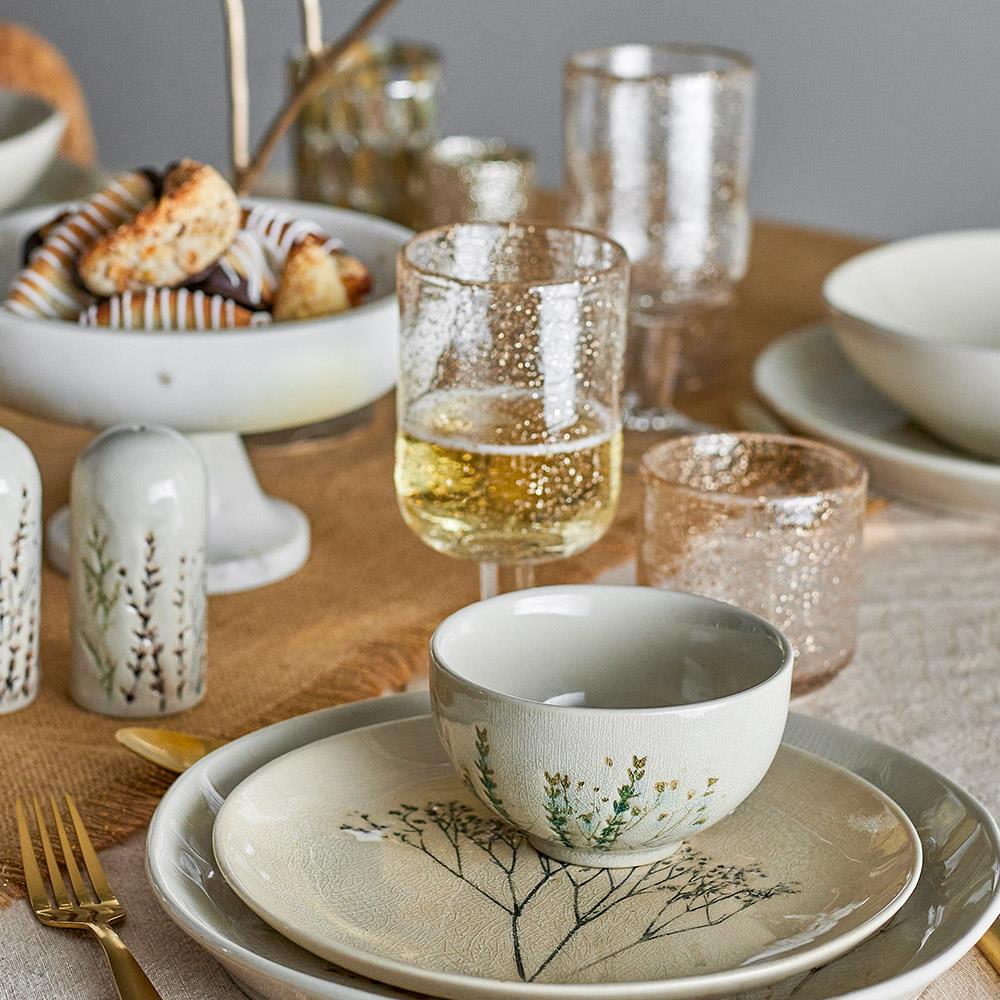 Bloomingville Bea Speise Geschirrset 12-tlg. Natur Steingut handbemalt mit Crackle-Glasur