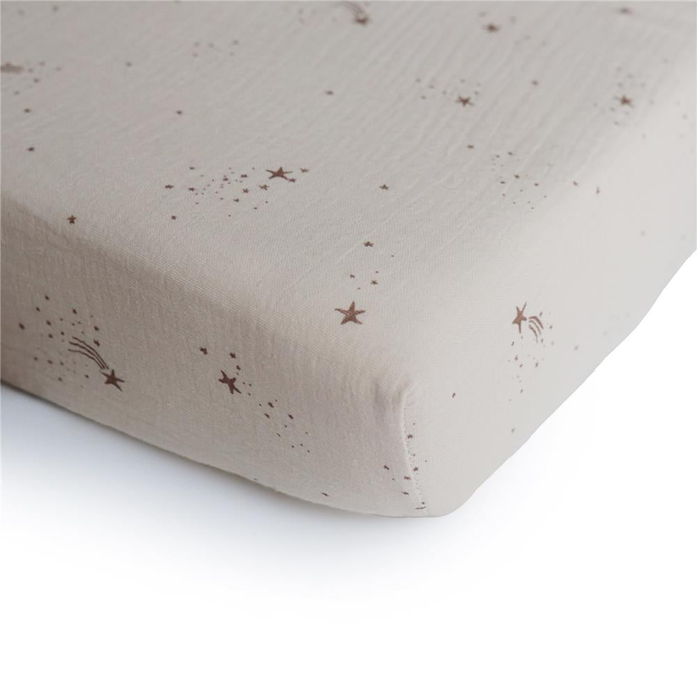 Mushie Extra weiches Musselin-Kinderbettlaken, Falling Stars, 132x71cm Spannbettlaken