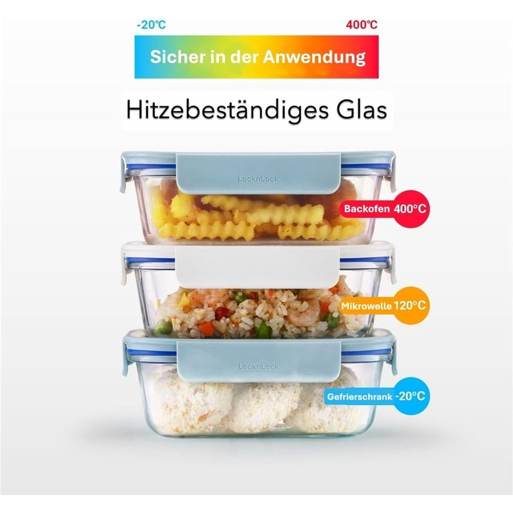 LocknLock The Clear Glas Frischhaltedose 380 ml blau - Ofenform mit Deckel, mikrowellengeeignet, BPA-frei