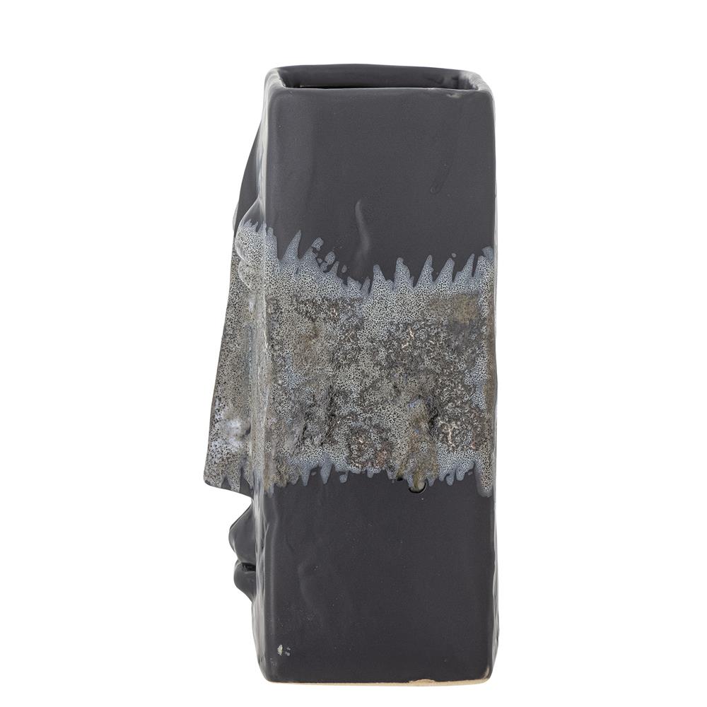 Bloomingville Nasru Vase – Schwarzes Steingut mit Gesichtsform, L15×H22×W10,5 cm