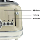 Ariete Vintage Toaster, Beige, 4-Scheiben-Toaster mit 6 Bräunungsstufen, 1600W