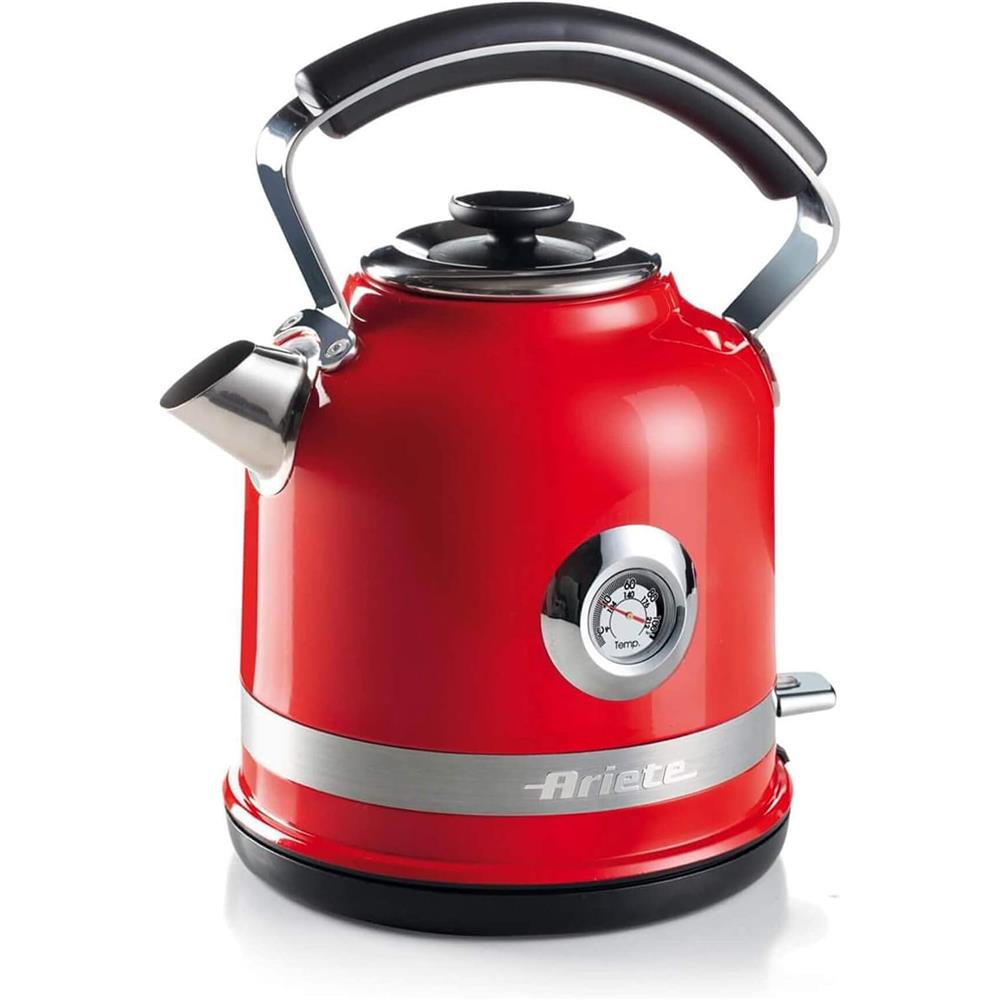 Ariete Moderna Wasserkocher, Rot, 1,7L, Edelstahlgehäuse, 2000W, Modernes Design