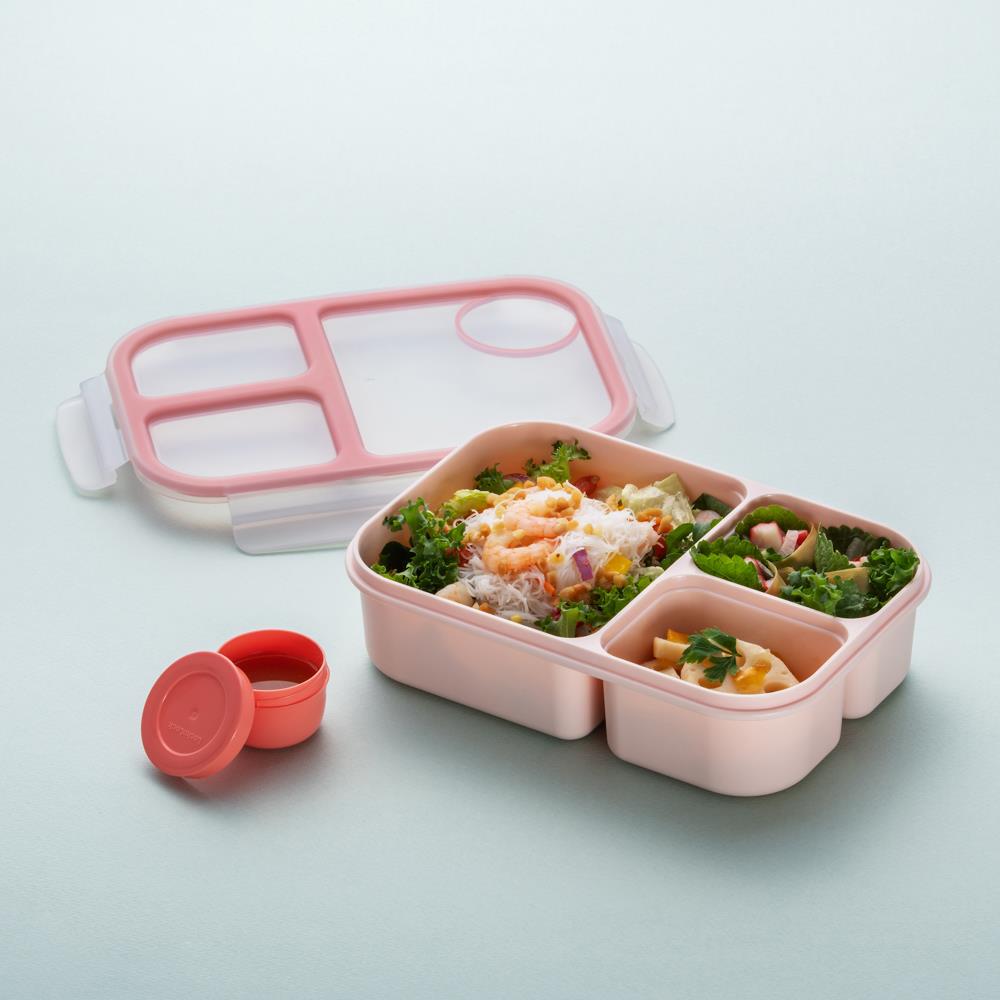 LocknLock To-Go Lunchbox 980 ml, Rosa, 3 Fächer - Mikrowellengeeignet BPA-frei