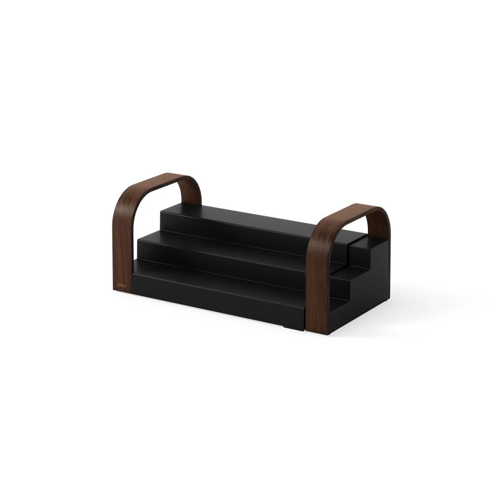 Umbra Bellwood Dreistufiges Gewürzregal, Erweiterbarer Küchen Organizer in Schwarz/Walnuss