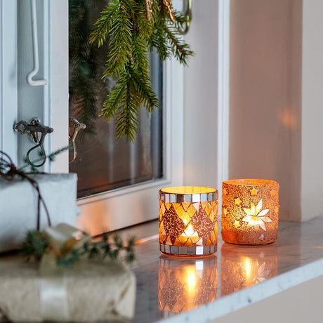 Bloomingville Miya Windlichter, Glas 2er Set Teelichthalter mit Mosaik-Effekt